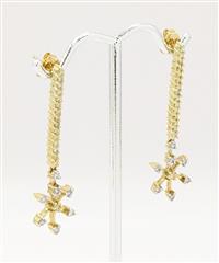 18K Solid Yellow Gold 6.5g Champagne Diamond Bar Drop Dangle Snow Flake Earrings